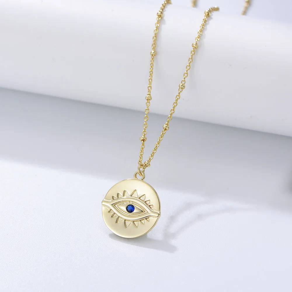 Sterling Silver Gold Plated Evil Eye Pendant Necklace Coin Necklace