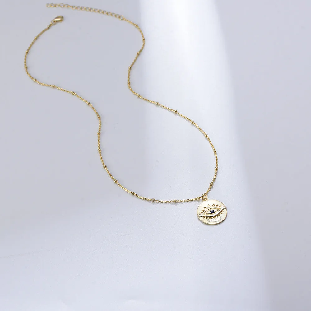 Sterling Silver Gold Plated Evil Eye Pendant Necklace Coin Necklace