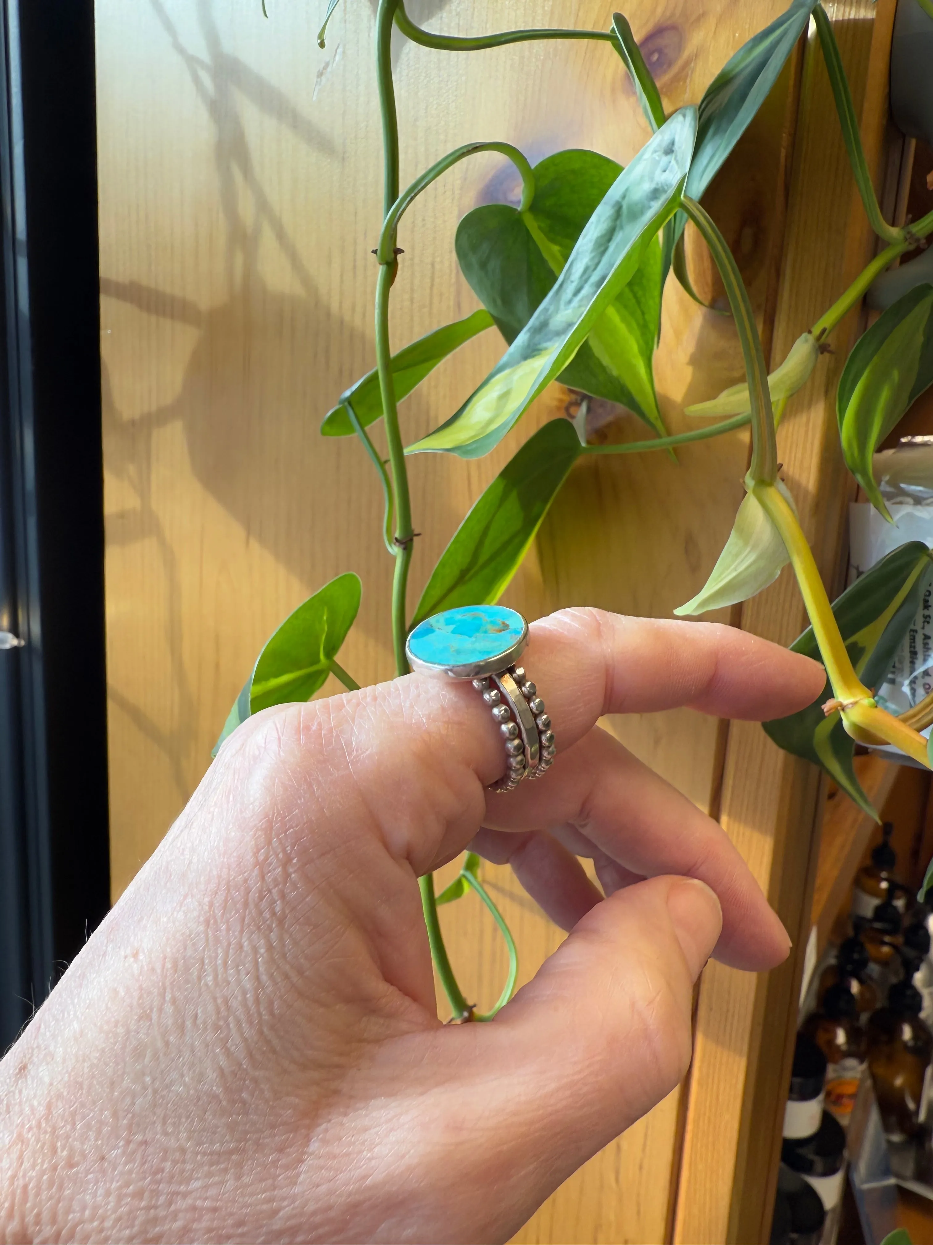 Sterling Silver Mohave Turquoise Coin Ring | Handcrafted Artisan Jewelry