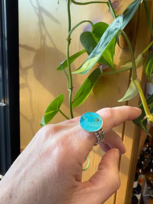Sterling Silver Mohave Turquoise Coin Ring | Handcrafted Artisan Jewelry