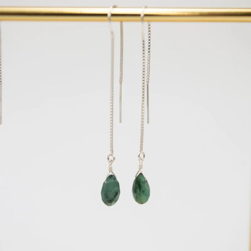 Sterling Silver Raw Emerald Earrings
