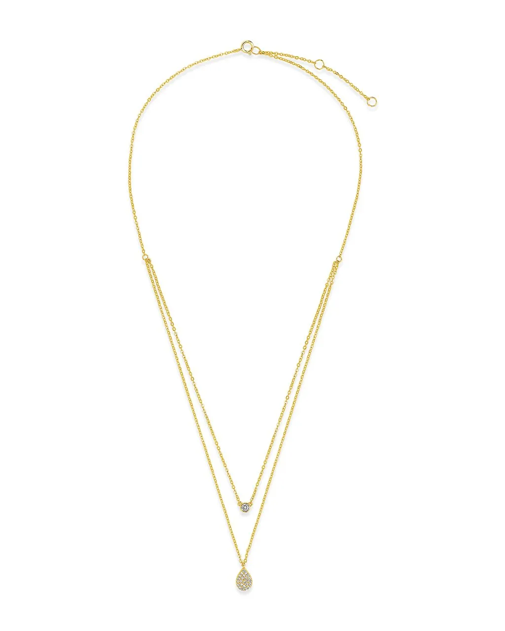 Sterling Silver Teardrop & CZ Layered Necklace