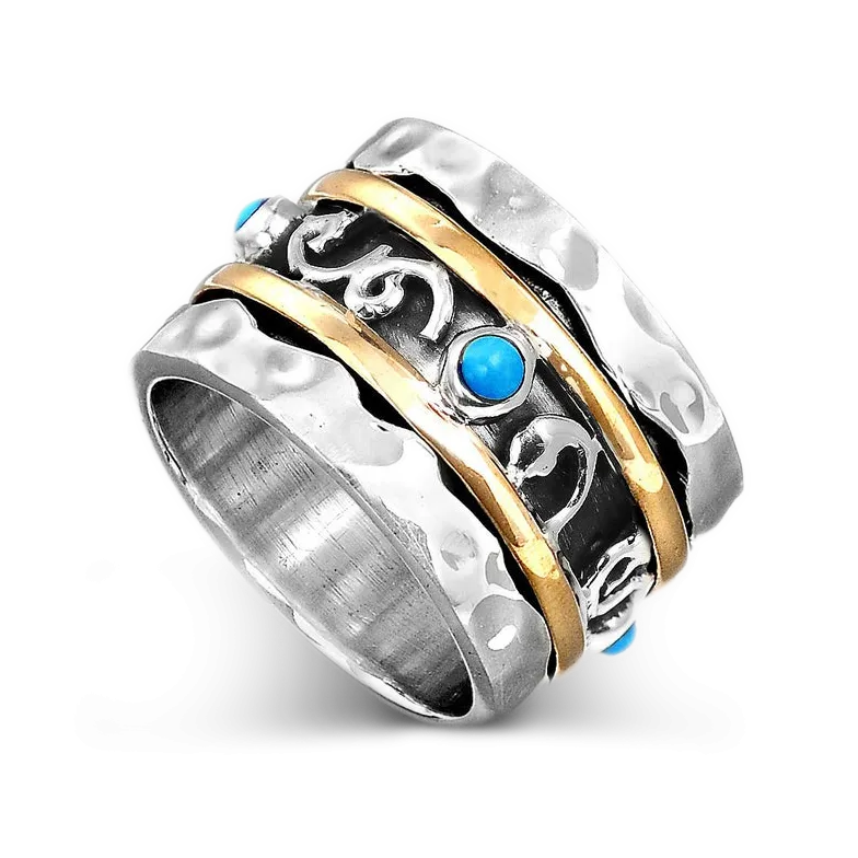 Sterling Silver Thick Spinner Ring with Turquoise