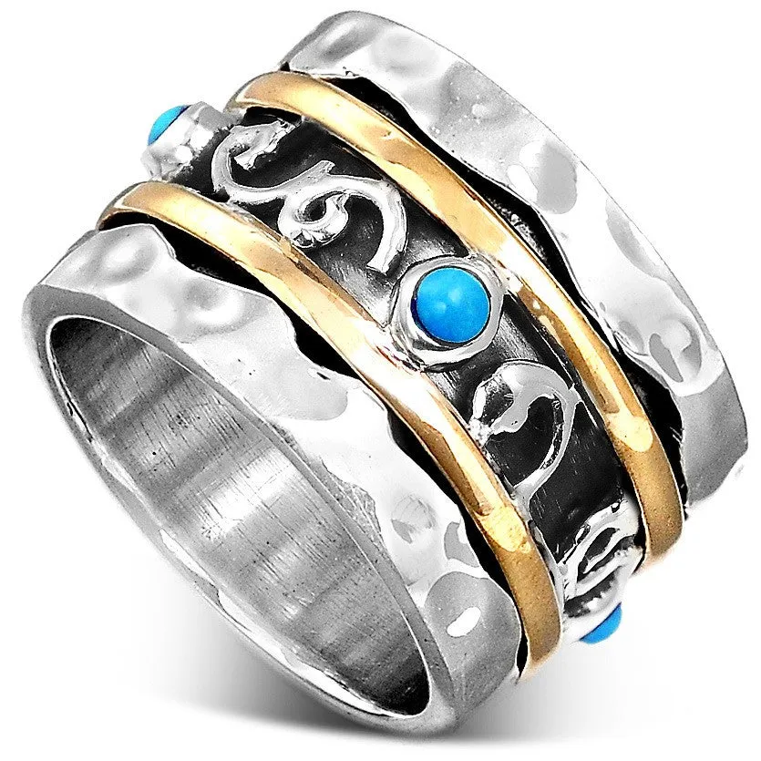 Sterling Silver Thick Spinner Ring with Turquoise