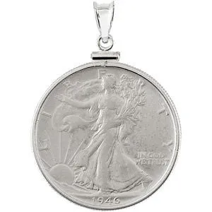 Sterling Silver Walking Liberty 1/2 Dollar Coin Set Into a Sterling Silver Coin Frame