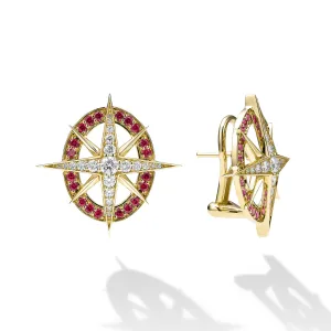 Studio 18K Gold Ruby and Diamond North Star Earrings