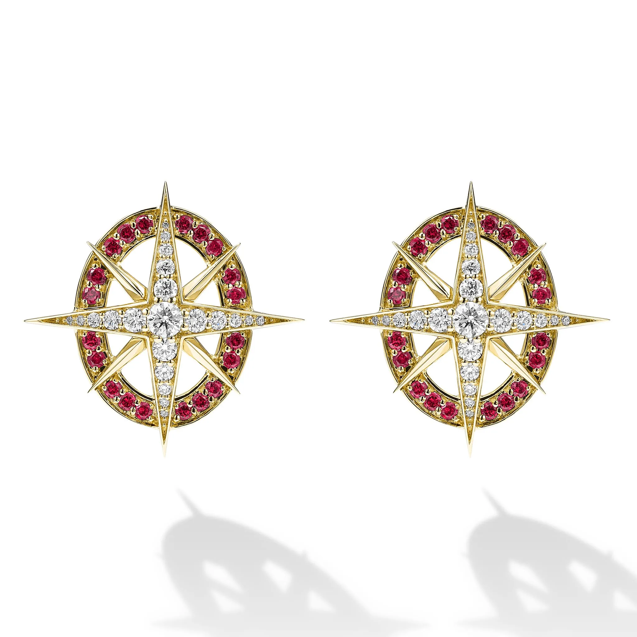 Studio 18K Gold Ruby and Diamond North Star Earrings