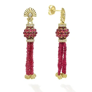 Studio 18K Gold Ruby and Diamond Tassel Drop Earrings