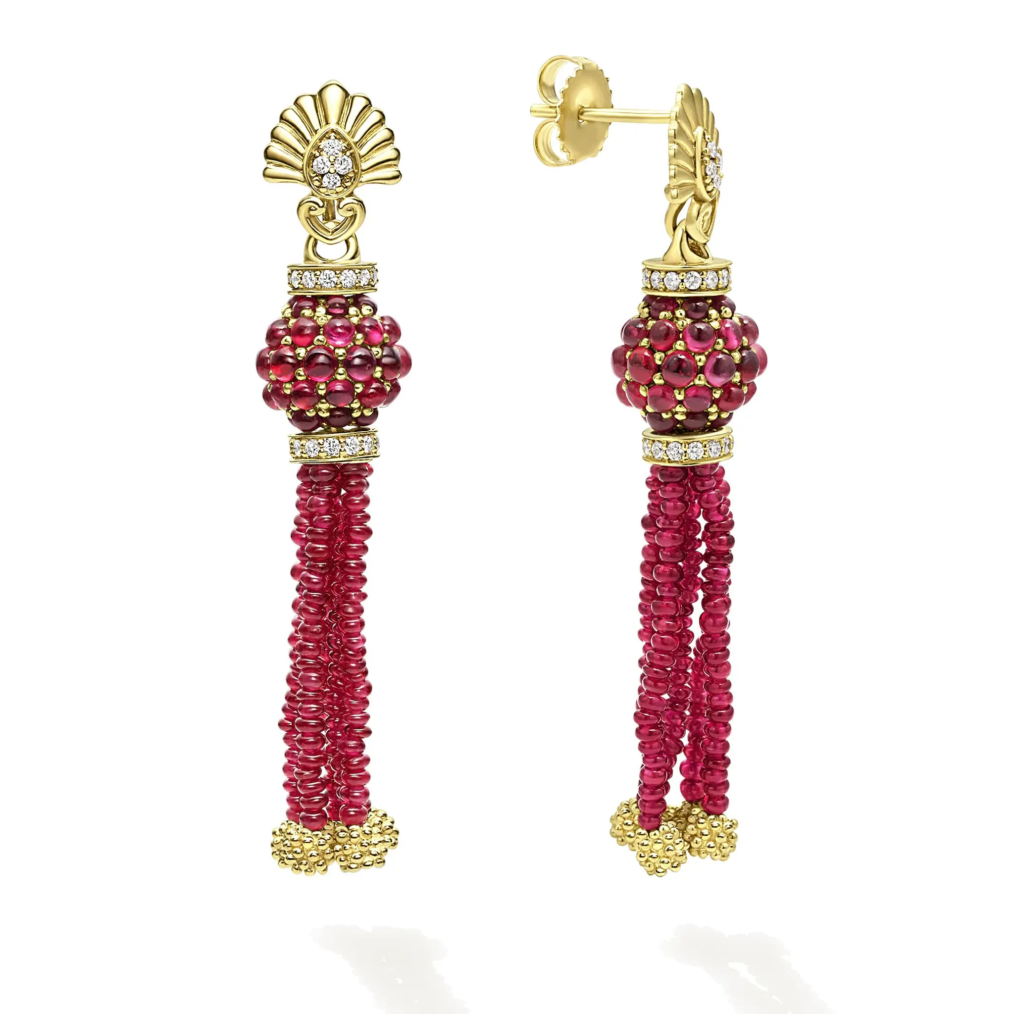 Studio 18K Gold Ruby and Diamond Tassel Drop Earrings
