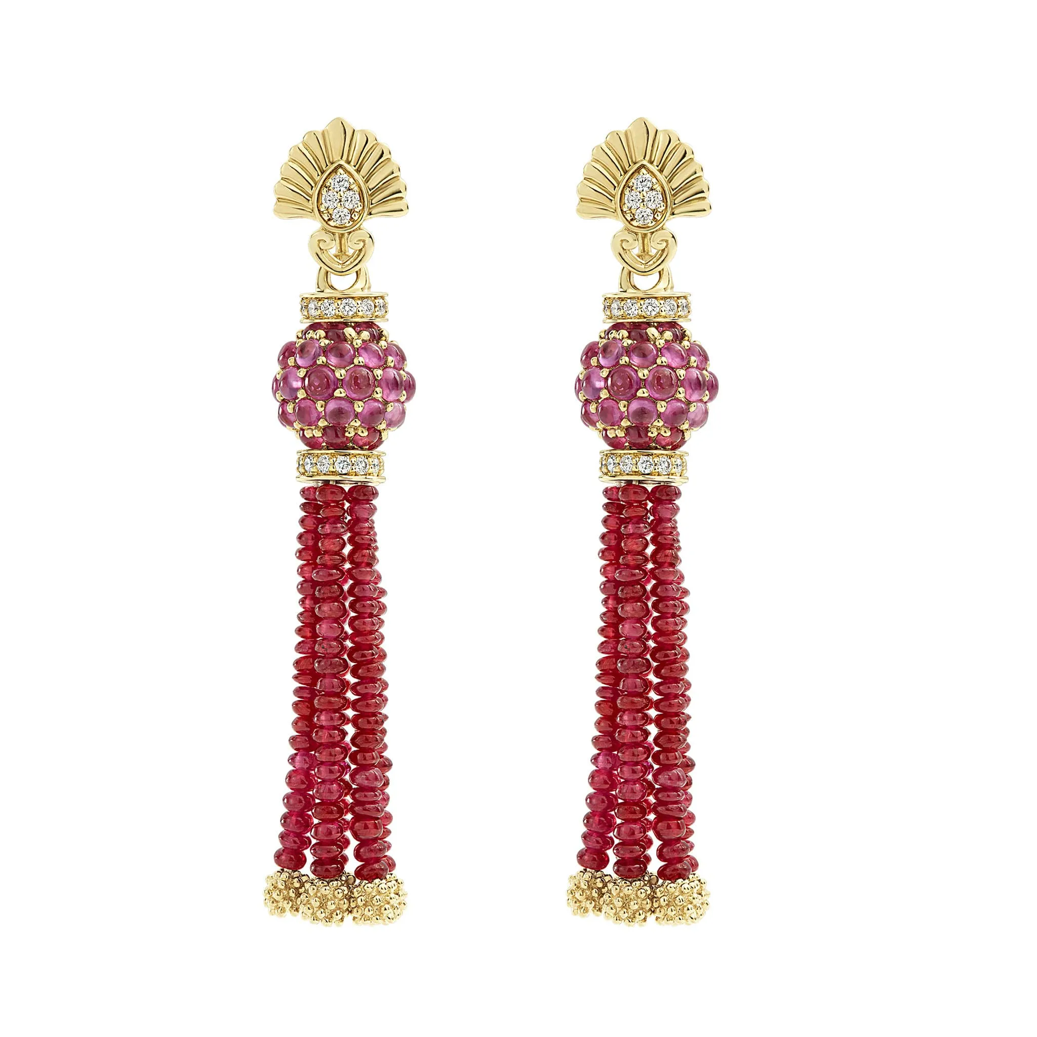 Studio 18K Gold Ruby and Diamond Tassel Drop Earrings