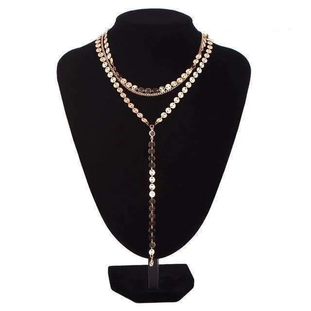 Stylish Three Layer Lariat Necklace with Rhinestone Pendants