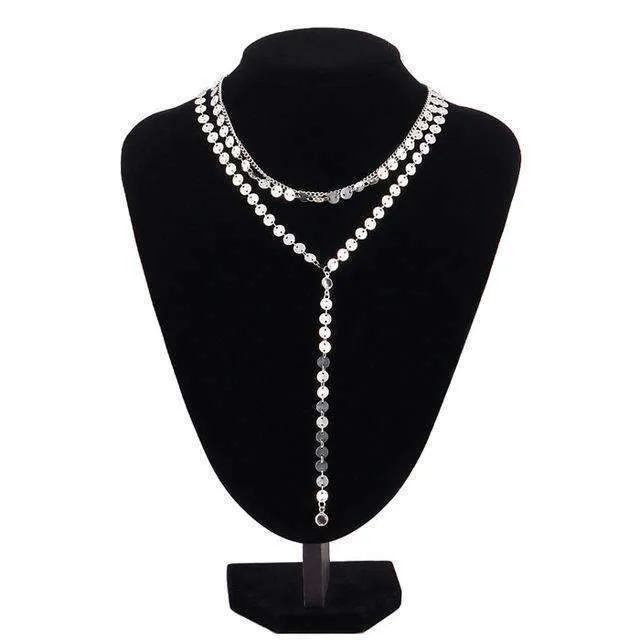 Stylish Three Layer Lariat Necklace with Rhinestone Pendants
