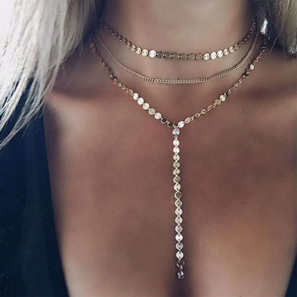 Stylish Three Layer Lariat Necklace with Rhinestone Pendants