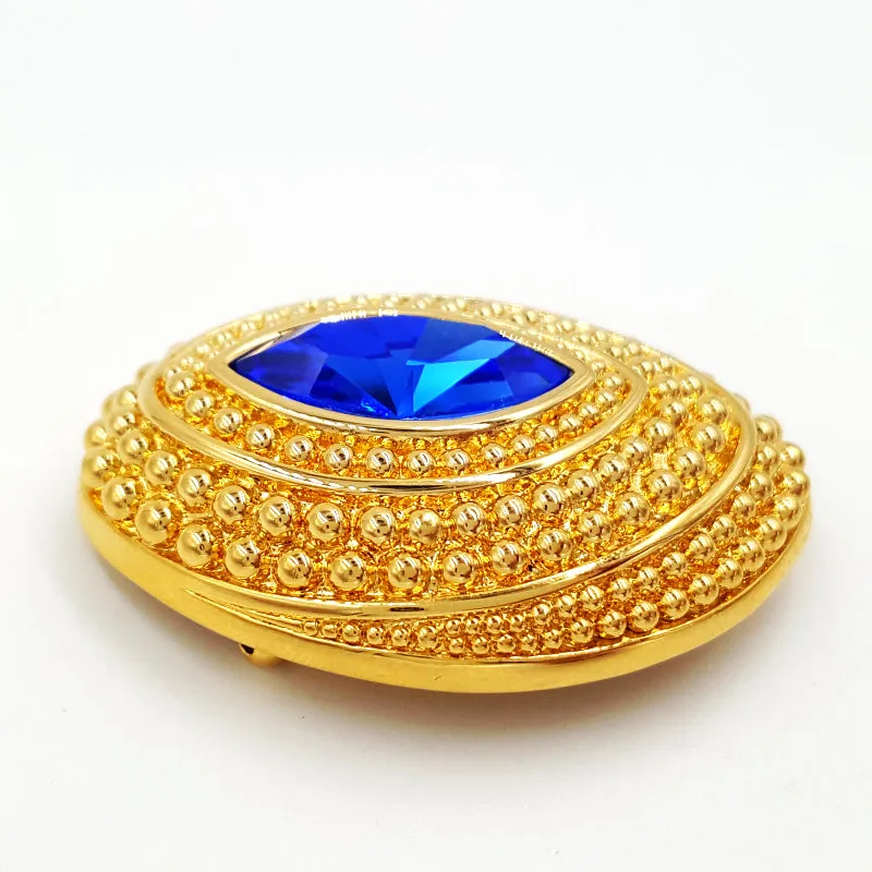 Swarovski Vintage Brooch Sapphire Blue Marquise Crystal in Domed Oval Setting