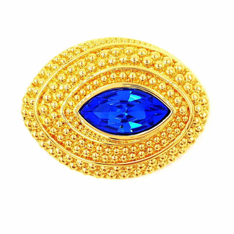 Swarovski Vintage Brooch Sapphire Blue Marquise Crystal in Domed Oval Setting