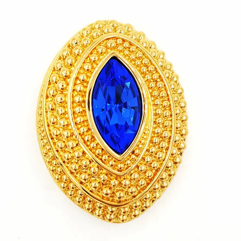 Swarovski Vintage Brooch Sapphire Blue Marquise Crystal in Domed Oval Setting