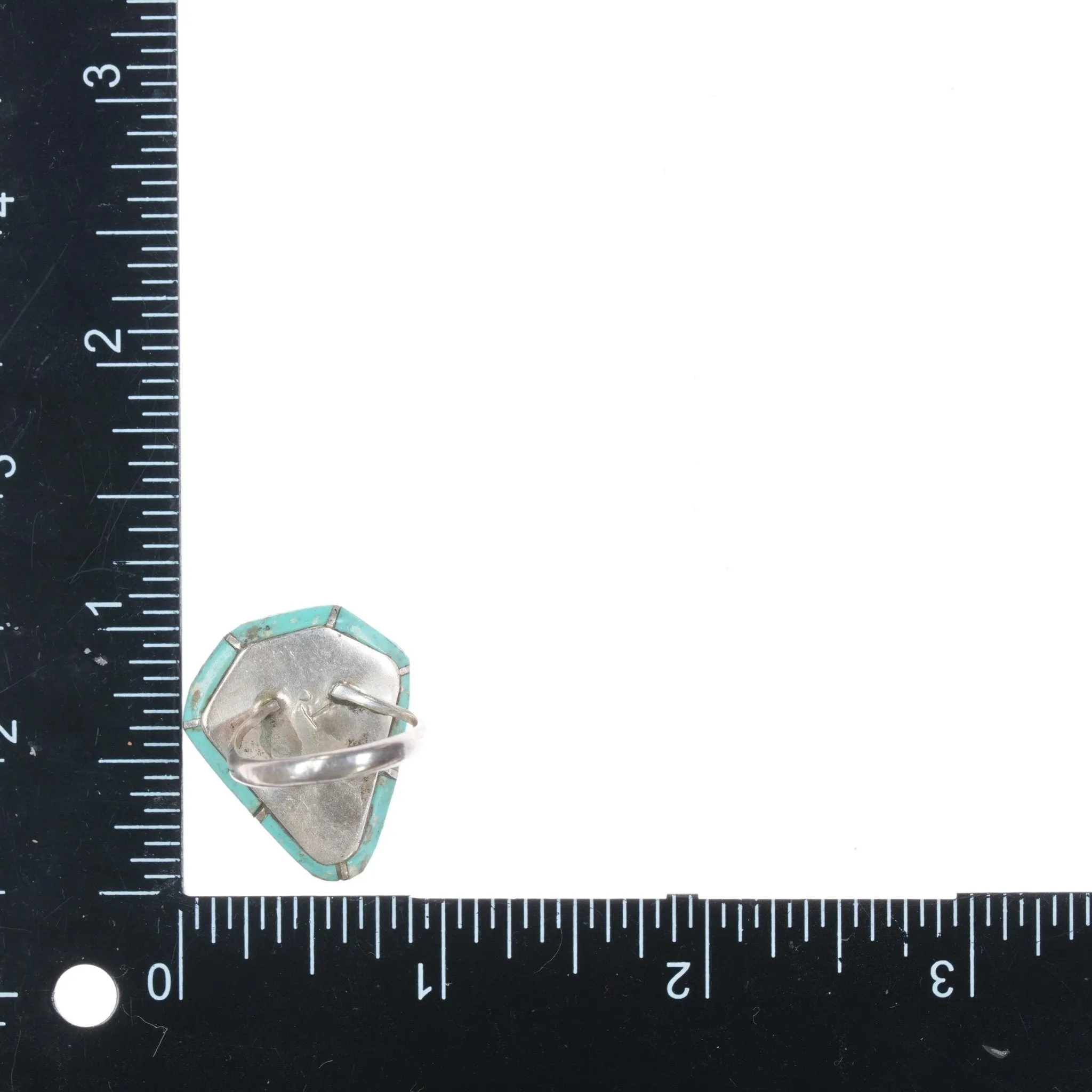 sz6.5 T Native American sterling turquoise inlay/Kingman nugget ring