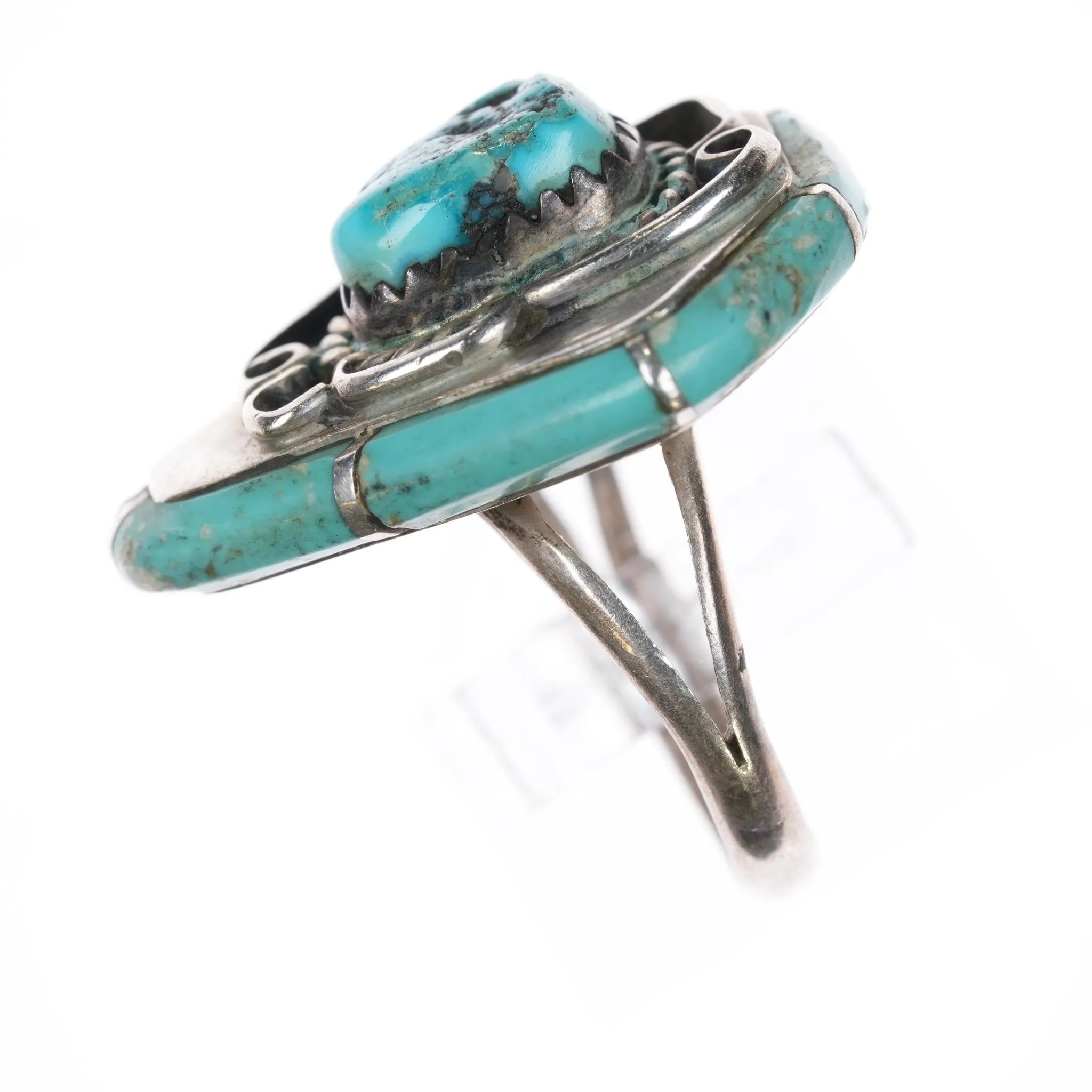 sz6.5 T Native American sterling turquoise inlay/Kingman nugget ring