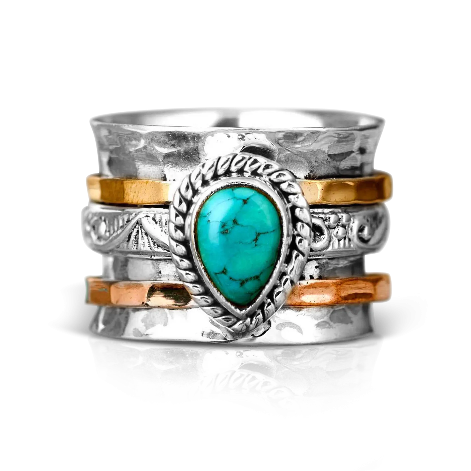 Teardrop Turquoise Fidget Ring Sterling Silver
