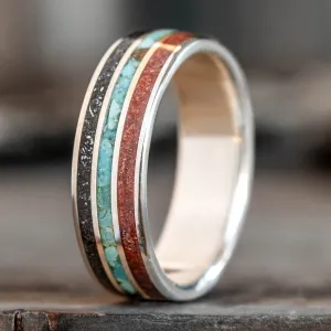 The Solstice | Men's Dinosaur Bone, Meteorite & Turquoise Sterling Silver Ring