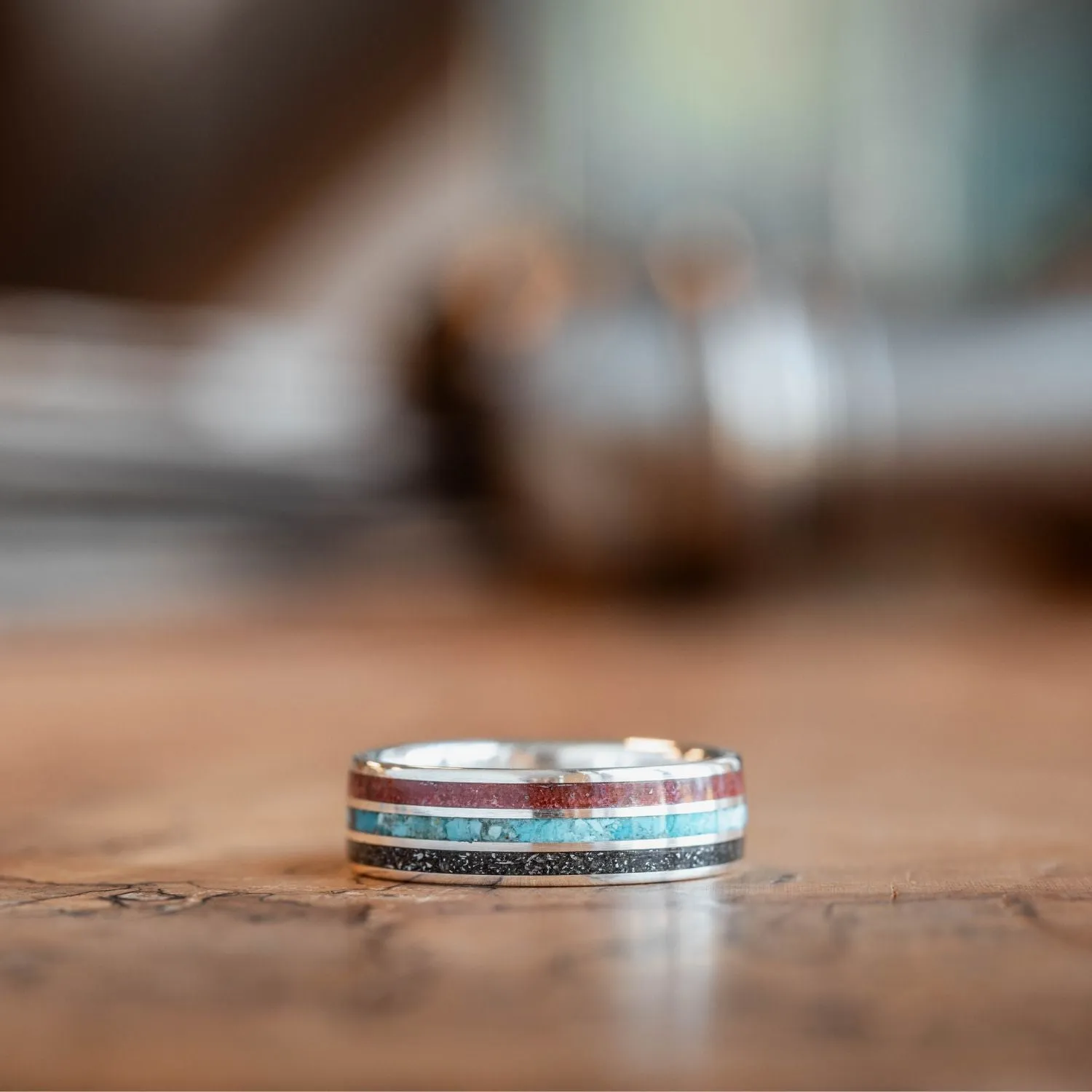 The Solstice | Men's Dinosaur Bone, Meteorite & Turquoise Sterling Silver Ring