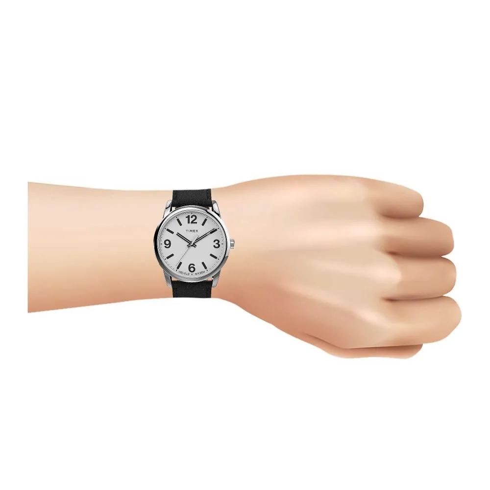 Timex Men's Chrome Round Dial With White Background & Textured Black Strap Analog Watch, TW2U71700
