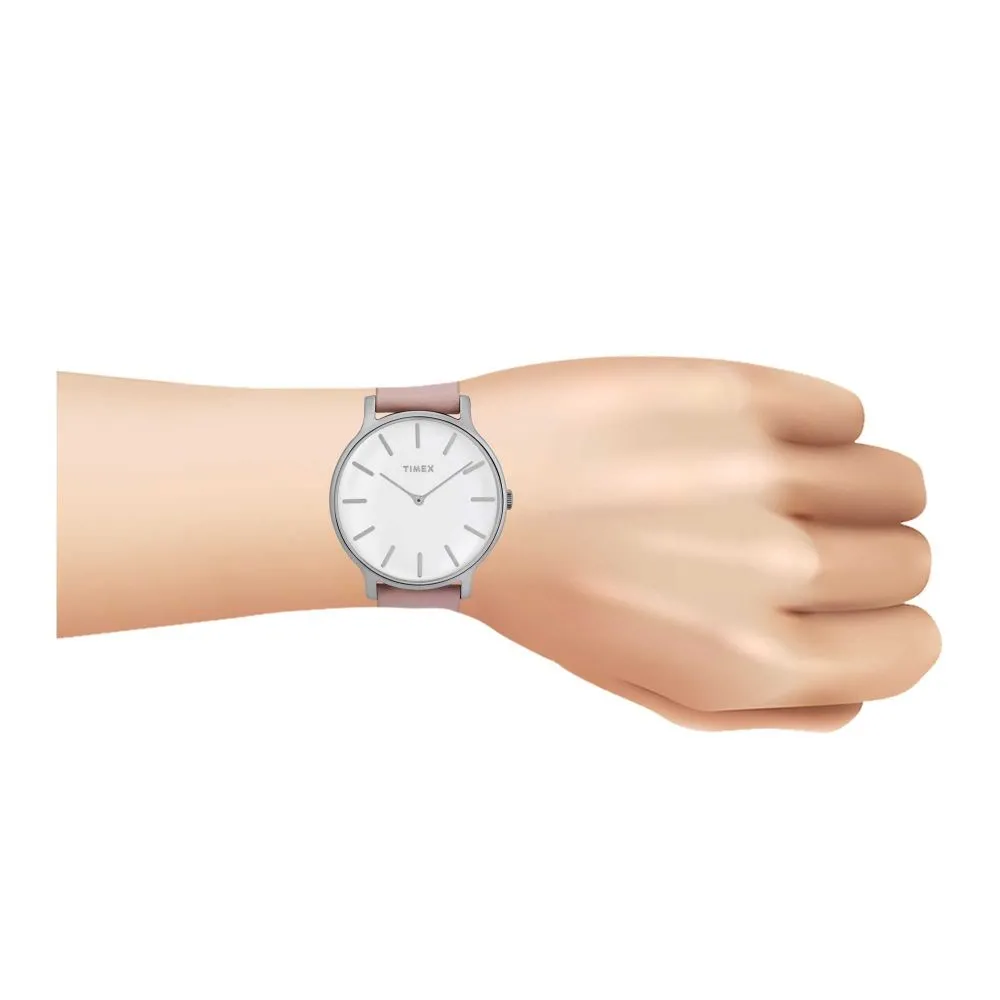Timex Women's White Round Dial With Chained Light Pink Strap Analog Watch, TW2T47900