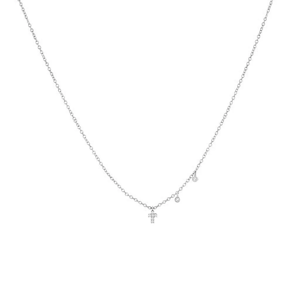 Tiny Diamond Cross Necklace 14K