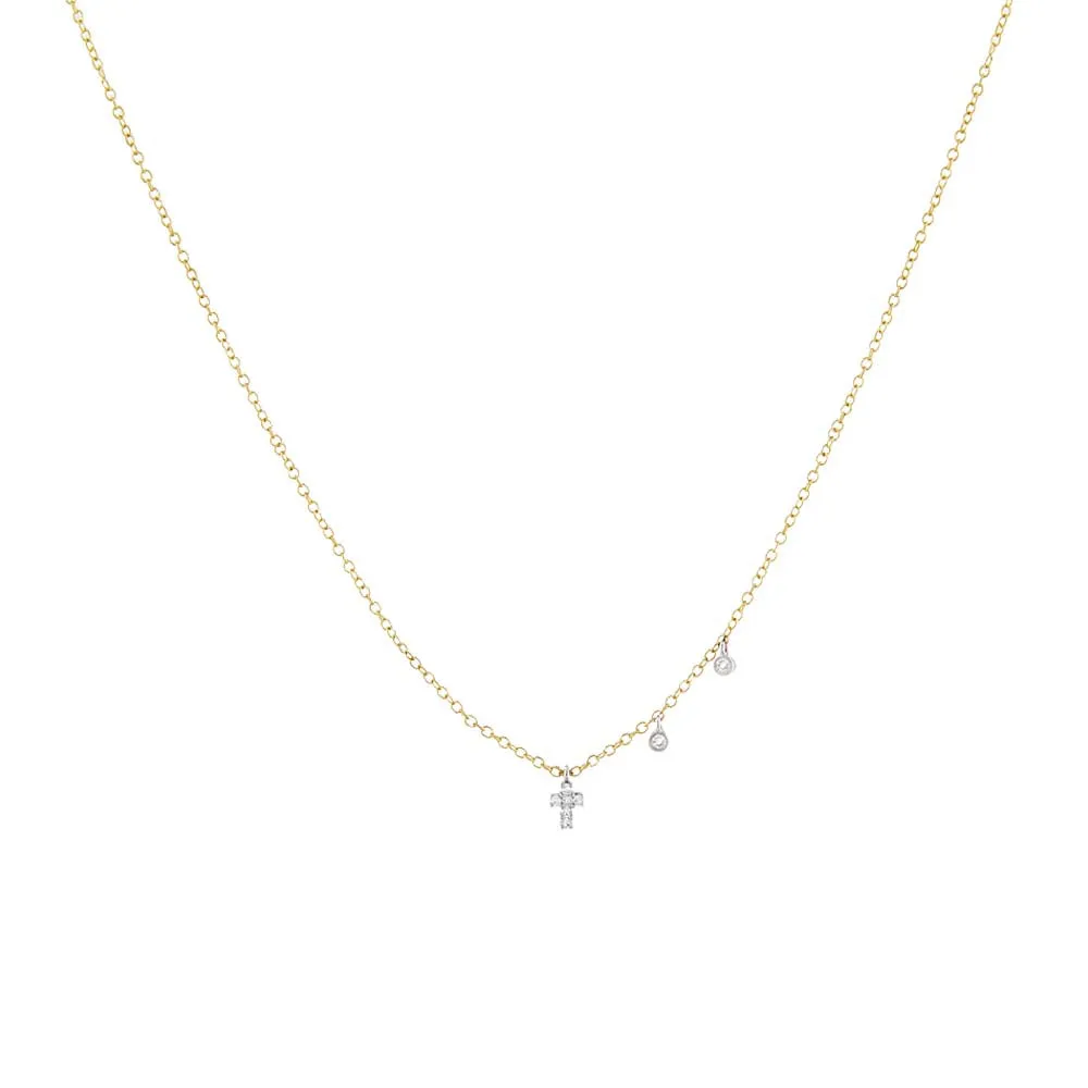 Tiny Diamond Cross Necklace 14K