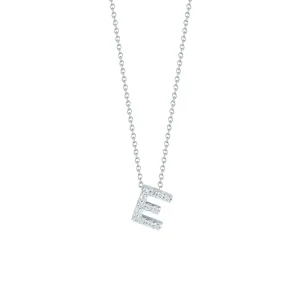 Tiny Treasures 18K White Gold Diamond Pavé Love Letter “E” Necklace