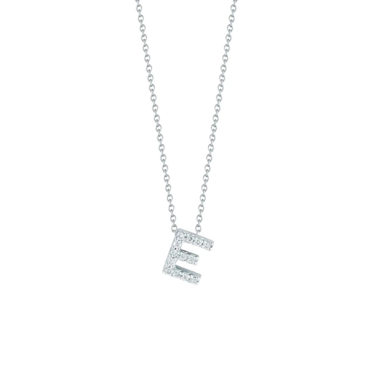 Tiny Treasures 18K White Gold Diamond Pavé Love Letter “E” Necklace