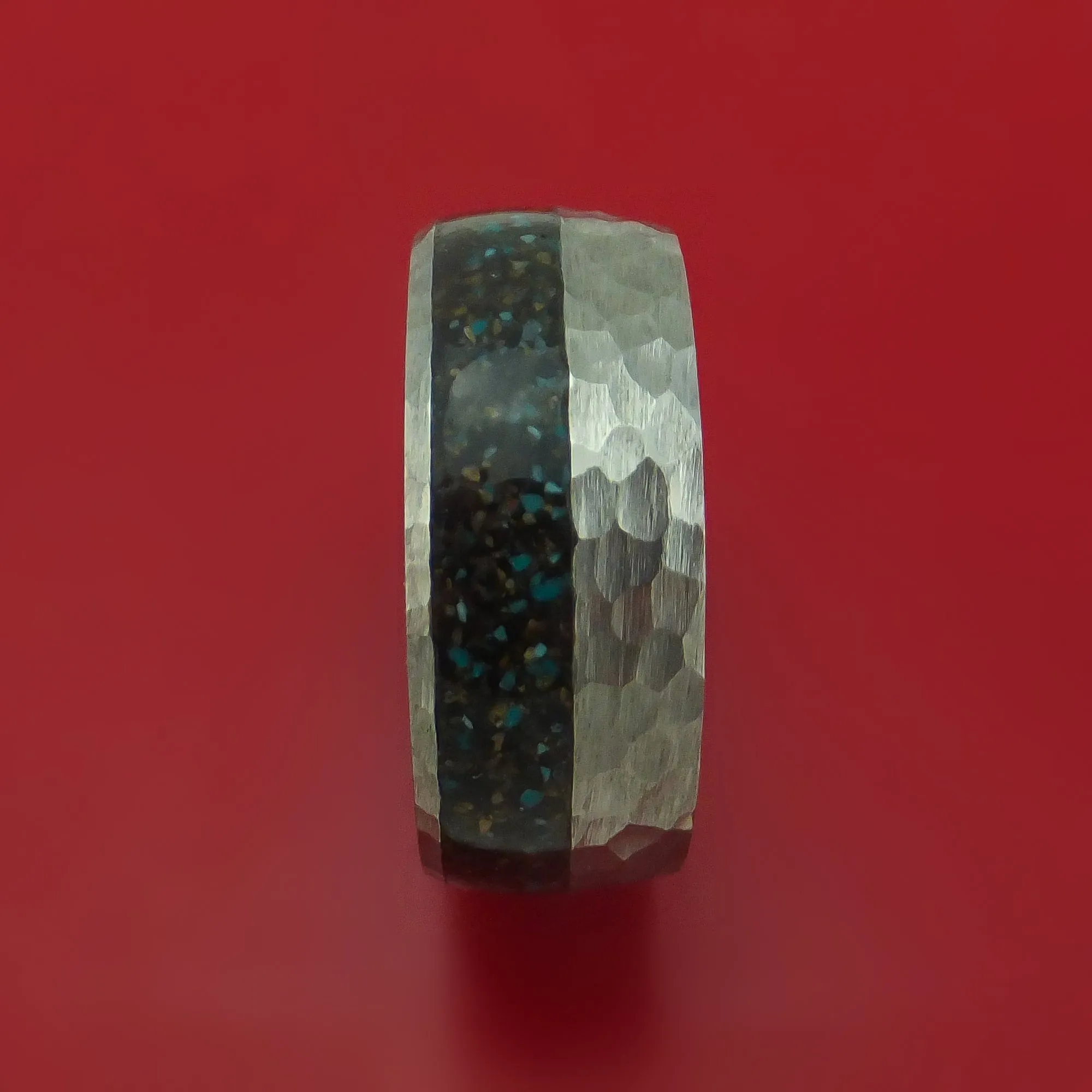 Titanium And Black Dinosaur Bone with Turquoise Ring Custom Made Fossil Band