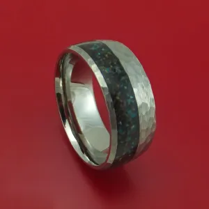 Titanium And Black Dinosaur Bone with Turquoise Ring Custom Made Fossil Band