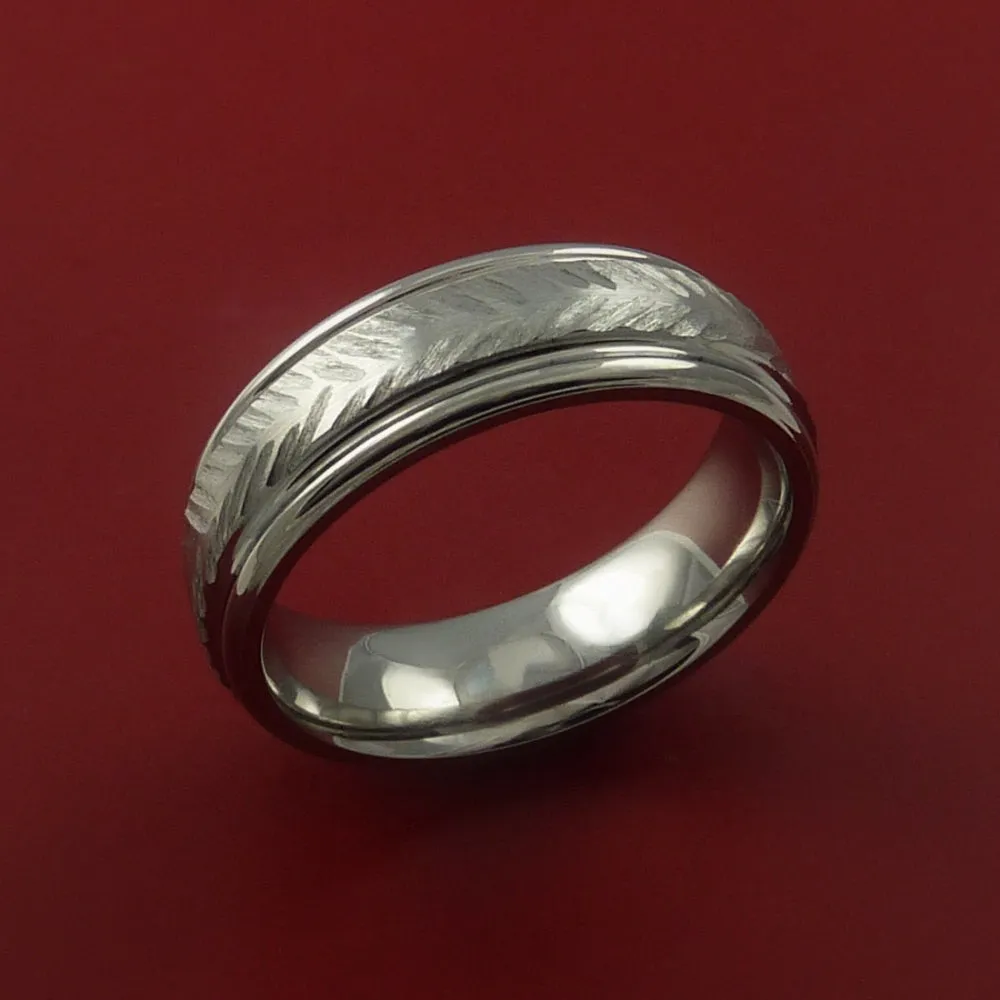 Titanium Feather Carved Band Custom Rings Made to Any Sizing and Finish 3-22