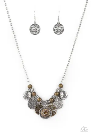 To Coin a Phrase - Brown - Brass and Rhinestone Charm Paparazzi Short Necklace