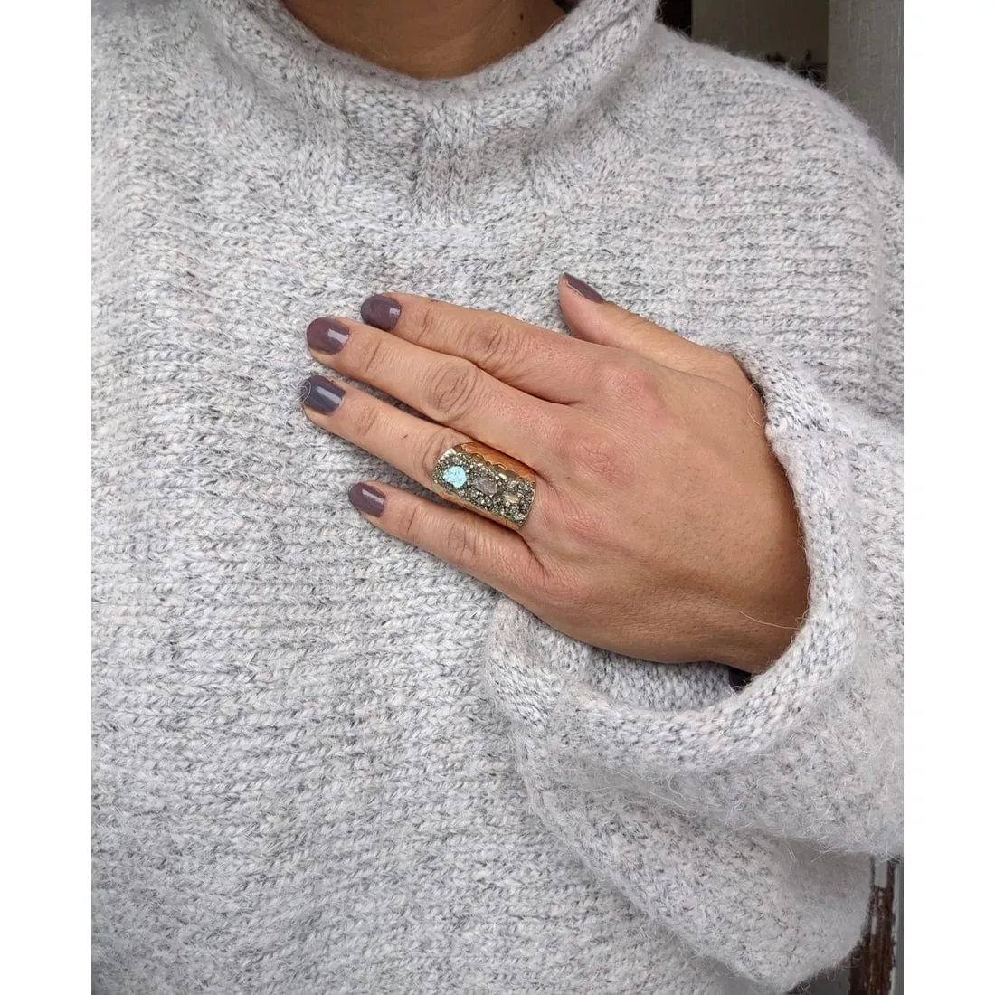 Tri-Stone Pyrite Ring