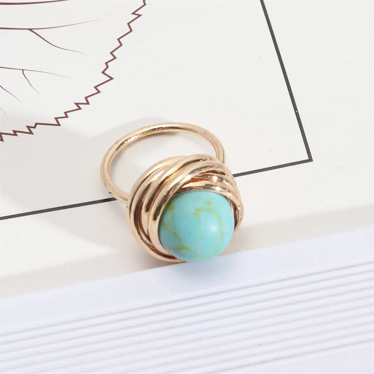 Turquoise & 18K Gold-Plated Coil Ring