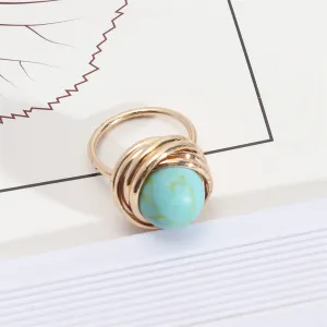 Turquoise & 18K Gold-Plated Coil Ring