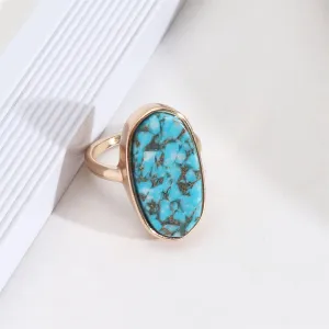 Turquoise & 18K Gold-Plated Oval Ring