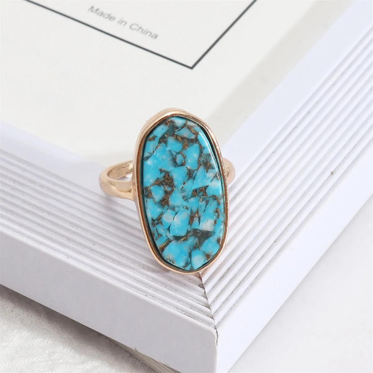 Turquoise & 18K Gold-Plated Oval Ring