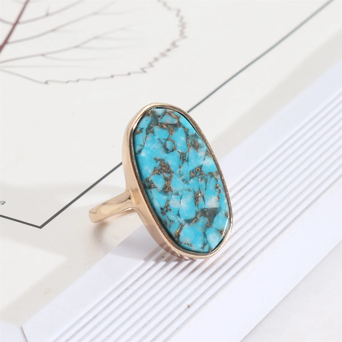 Turquoise & 18K Gold-Plated Oval Ring
