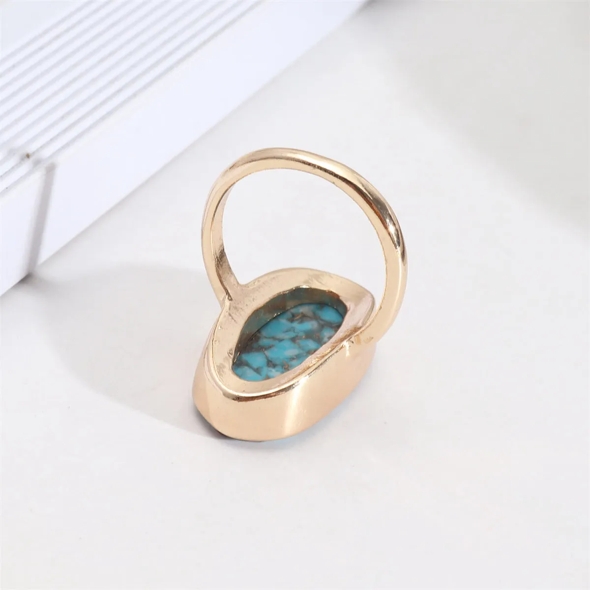 Turquoise & 18K Gold-Plated Oval Ring