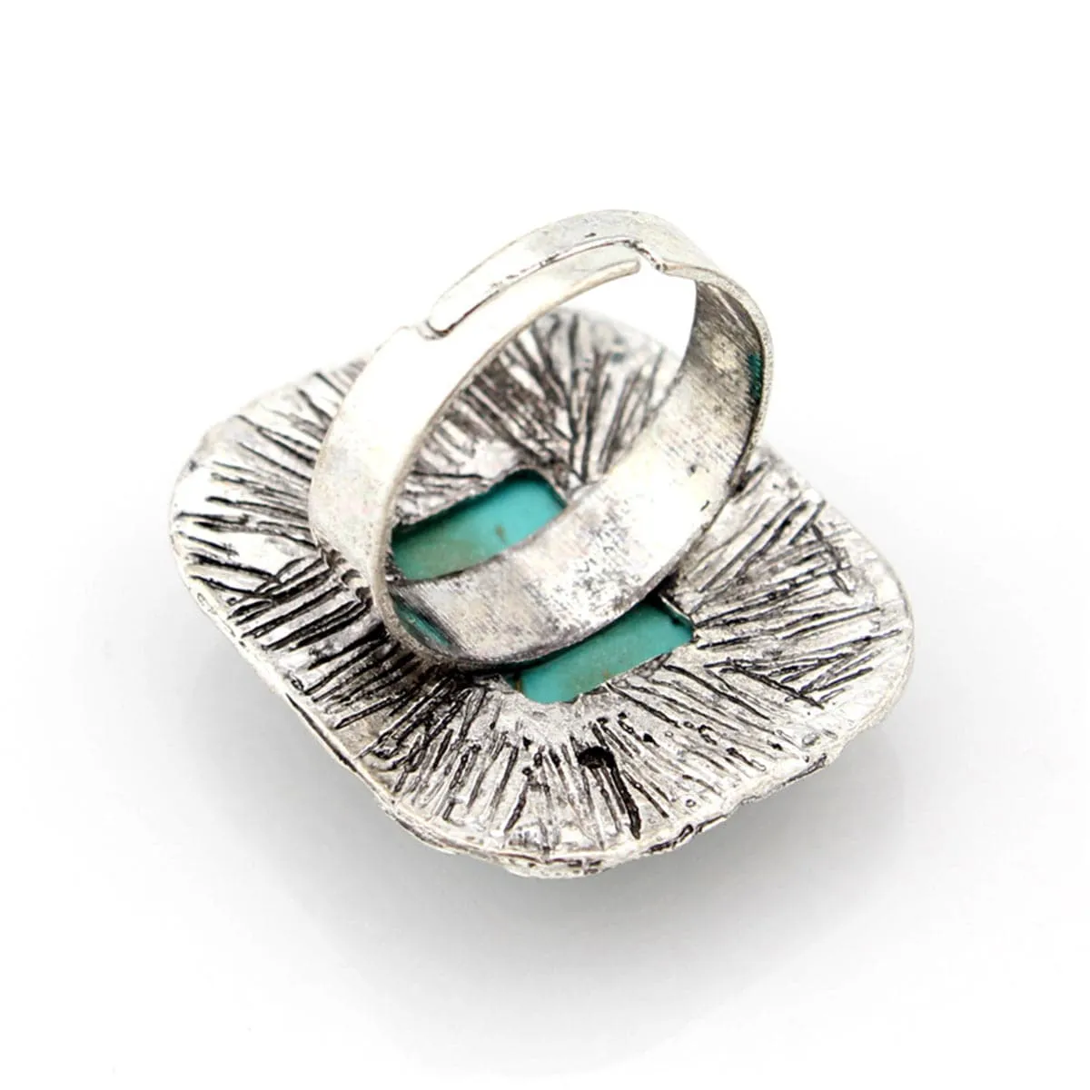 Turquoise & Silver-Plated Emerald-Cut Ring