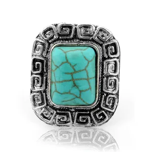 Turquoise & Silver-Plated Emerald-Cut Ring