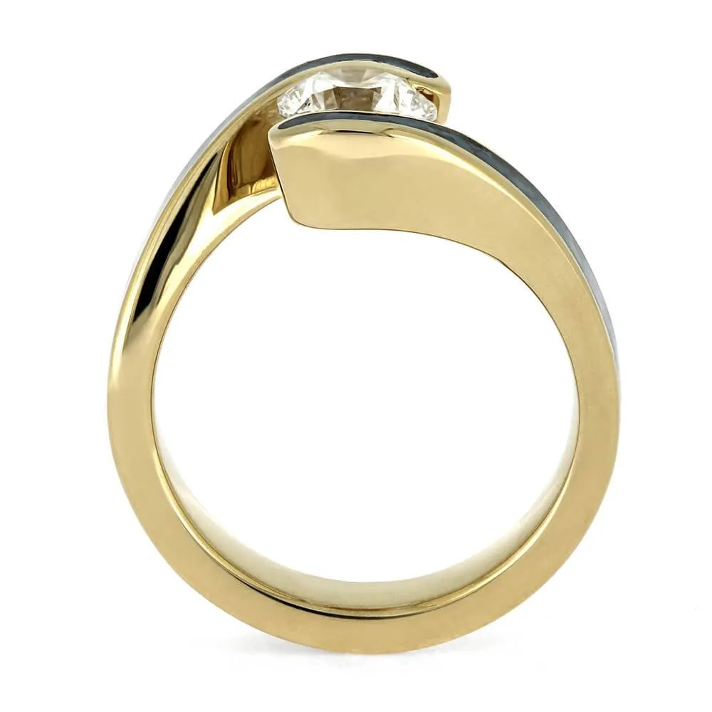 Turquoise Engagement Ring With Yellow Gold Faux Tension Setting