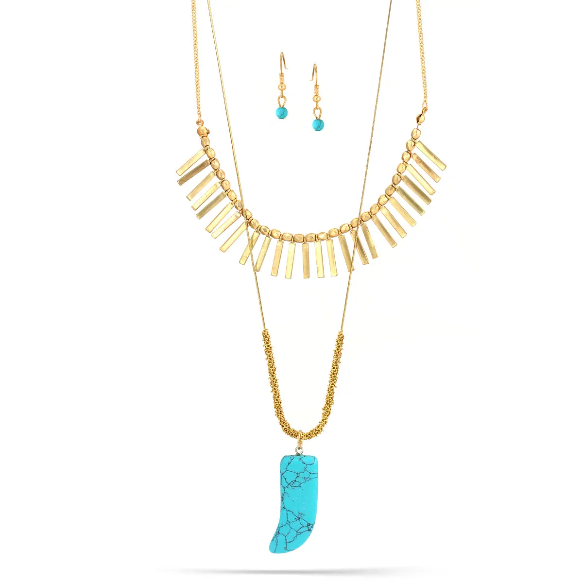 TURQUOISE GOLD TWO LAYERED  NECKLACES #SWR-CP3045TQ (SG6 SG7)