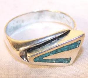 Turquoise Native Design Biker Rings - Sterling Silver Plated Rings