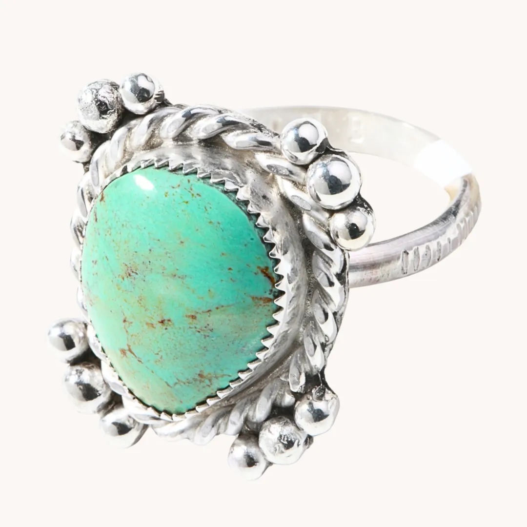 Turquoise Rings with Silver Bead Accents