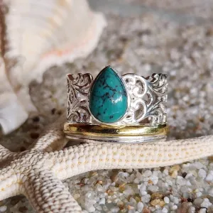 TURQUOISE TEARS - 925 SILVER VERMEIL SPINNER RING