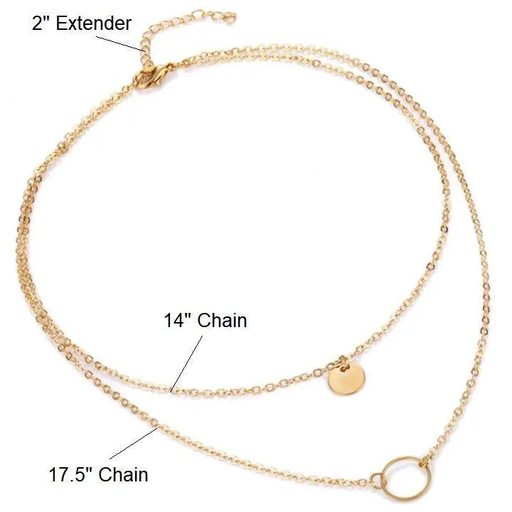 Two Layer Double Circle Necklace - High-Quality Zinc Alloy, 14" and 17.5" Length, 2" Extender